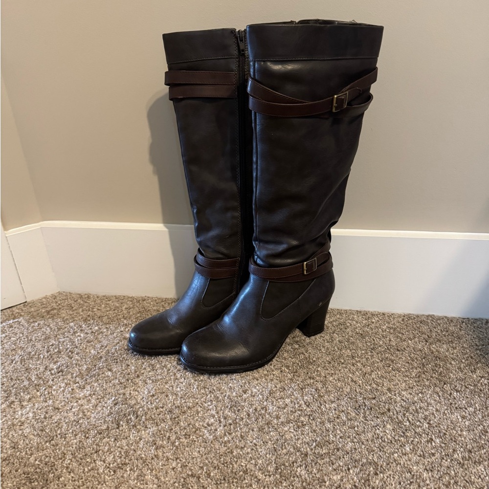 Elegant Black and Brown Knee-High Boots